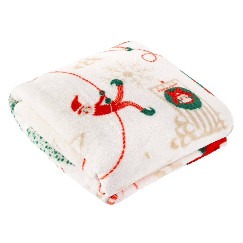 image 1 of Duvet Day Elfie  Printed Fleece Throw | Cream | Cream/Mint | 1