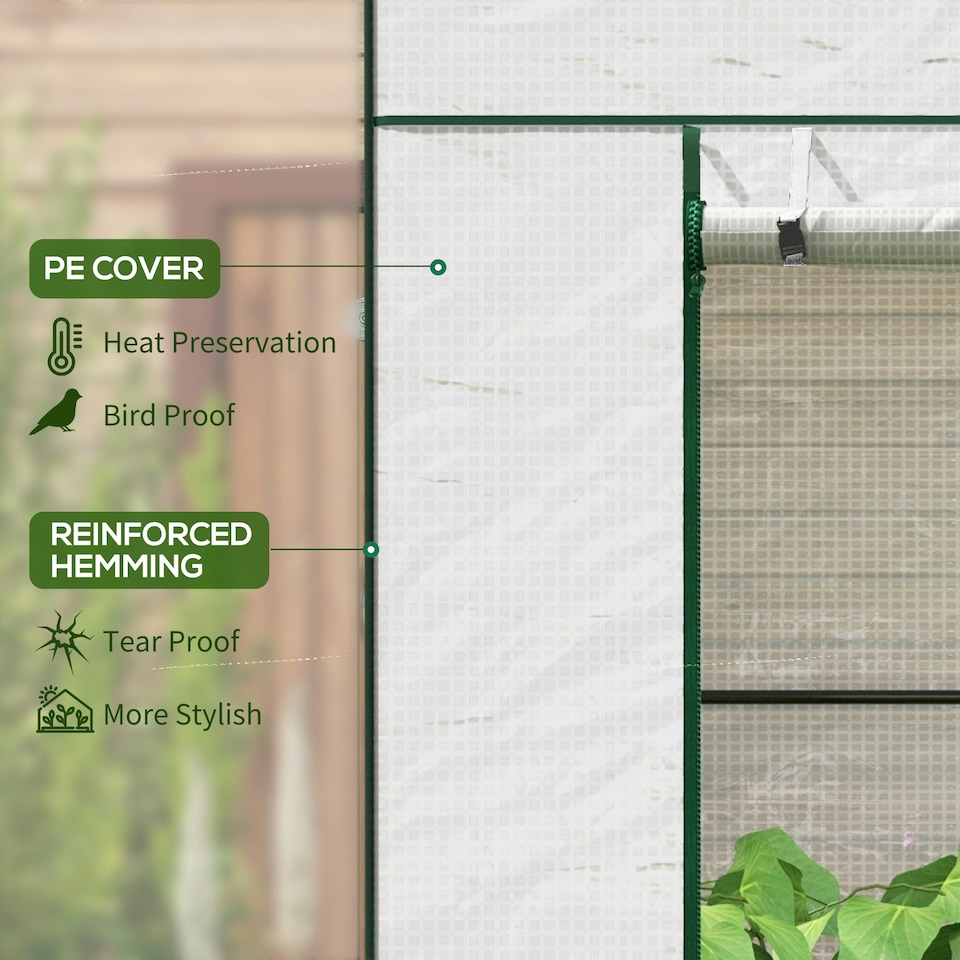 image 1 of Walk-in Garden Green House with Large Roll-up Door and 2 Mesh Windows, Green