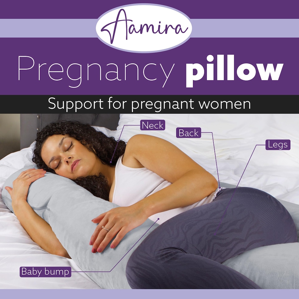image 1 of Aamira Light Grey Pregnancy Maternity Pillow,140x70x20cm J Shaped Memory Foam | Grey | Grey | Standard | 1