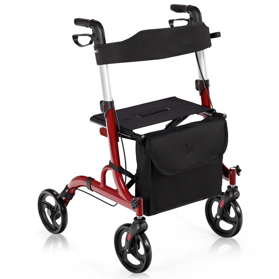 image 1 of COSTWAY 2 in 1 Walker Aluminium Mobility Walking Aid Red