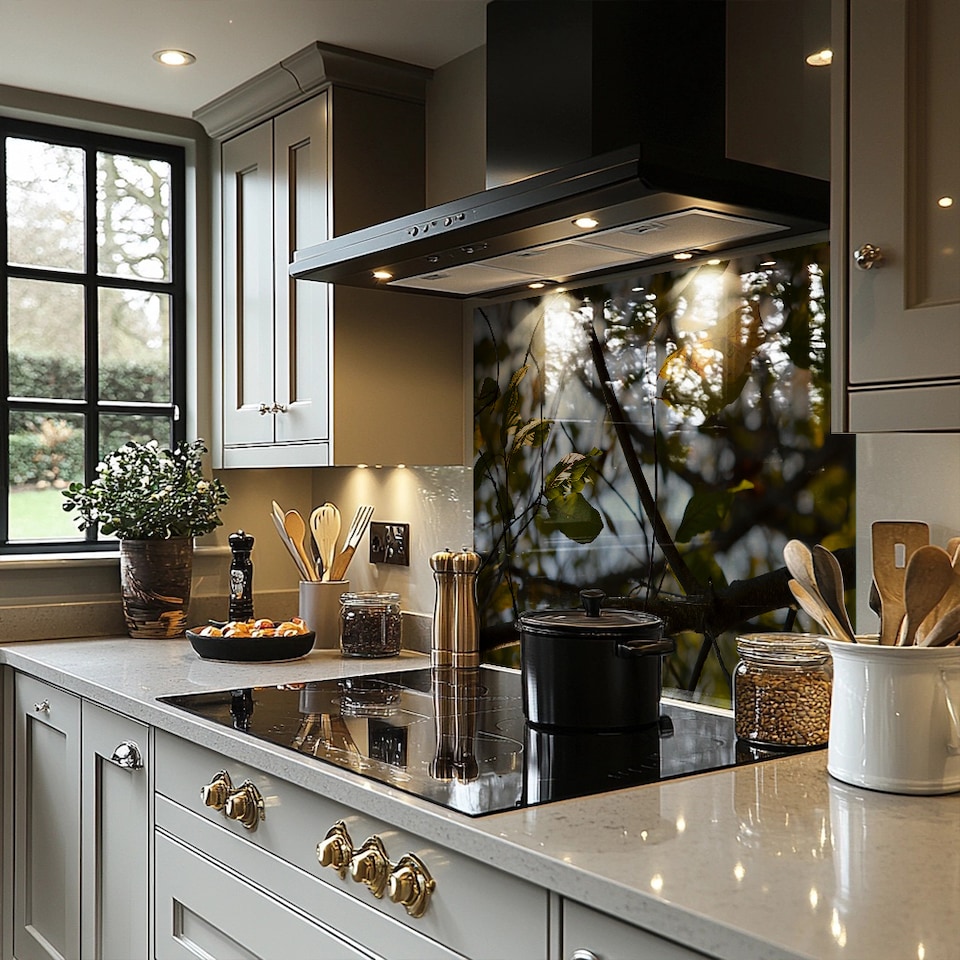 image 1 of leaves and branches Designer Splash Back | White
