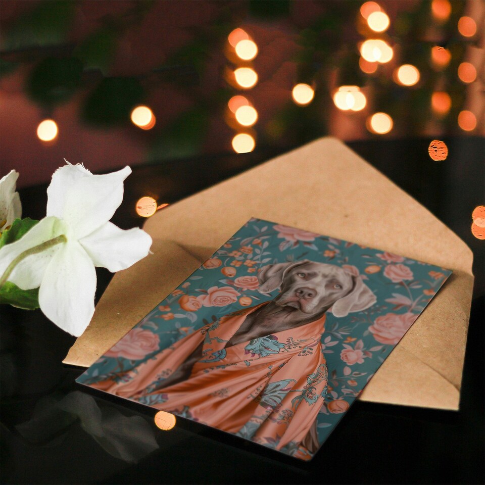 image 1 of German Weimaraner Dog Lover Floral Luxury Woman Her Birthday Card