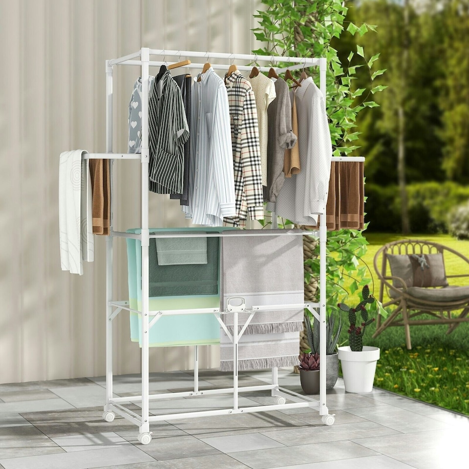 image 1 of COSTWAY H-shaped Clothes Drying Rack Hanging Dryer Stand