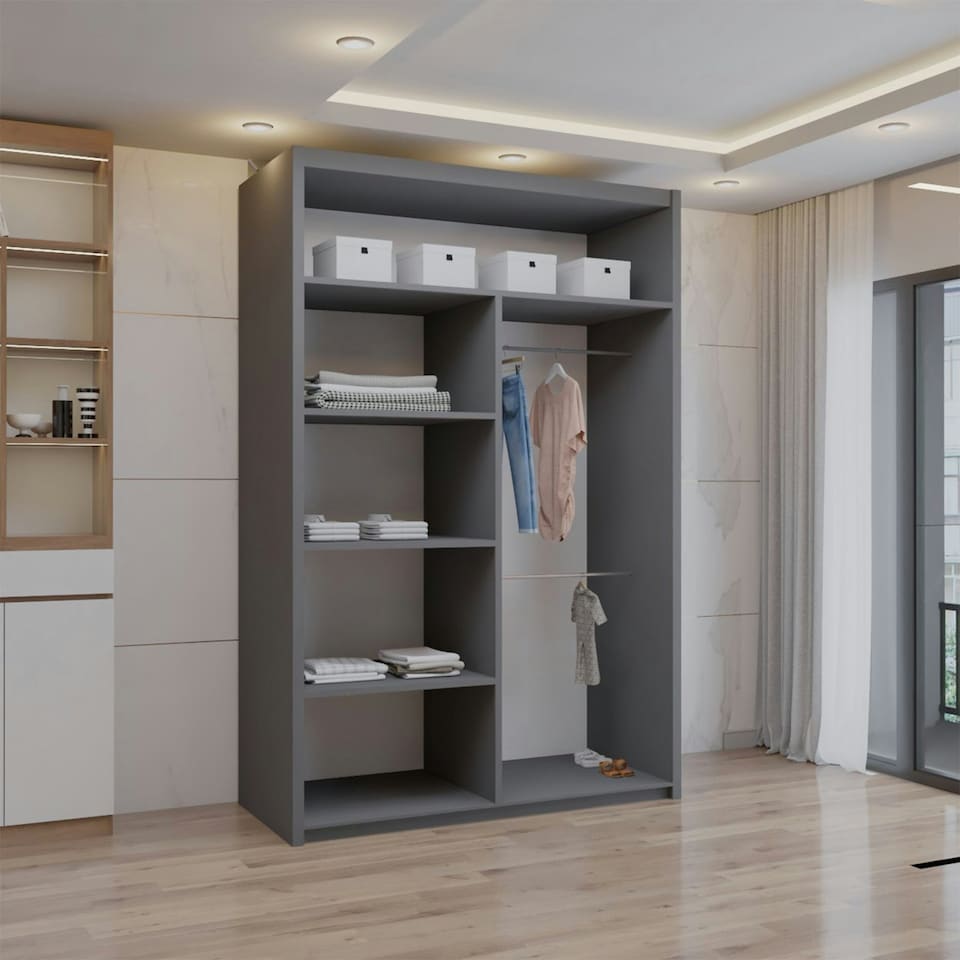 image 1 of Sliding wardrobes 4U Modern Full Mirror Sliding Door Wardrobe Multi Size & Color Options - 120cm Grey | 120cm