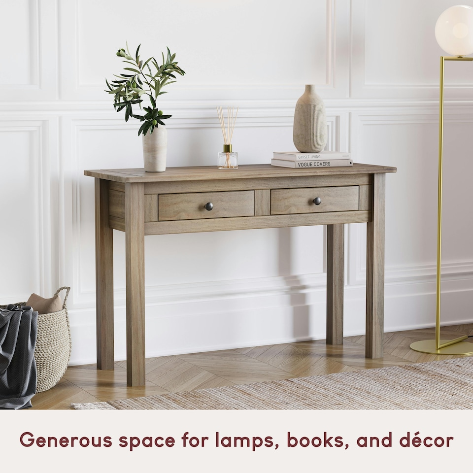 image 1 of Vida Designs Panama 2 Drawer Console Table With Shelf, Solid Pine Wood