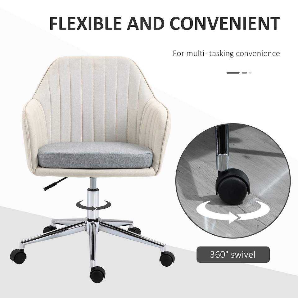 image 1 of Vinsetto Home Office Chair Comfortable Computer Desk Chair Swivel Task Chair with Golden Base, Vanity Chair for Teens Adults Bedroom, Beige