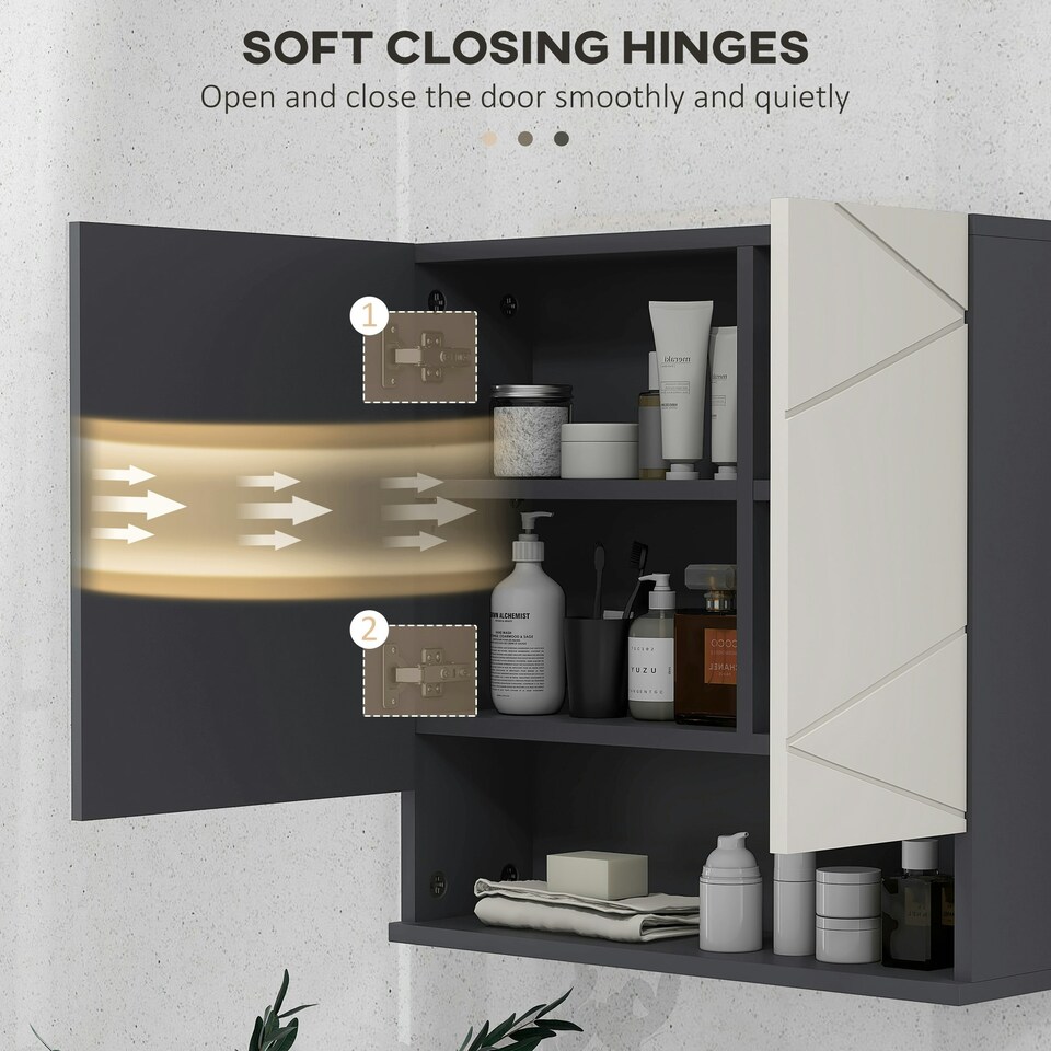 image 1 of kleankin Wall Mounted Bathroom Storage Cupboard W/ Mirror and Shelf, Light Grey