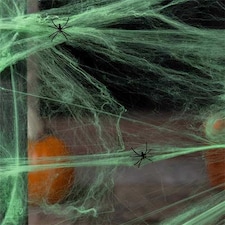 Lime Green Cobweb with Plastic Spiders Halloween Decoration 60g