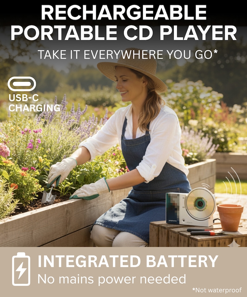 image 1 of Grouptronics GTMC-20 Portable CD Player with Bluetooth and Speakers | Small Rechargeable CD Player for Home, Kids or Elderly | Personal CD Music Player Boombox, CD Walkman