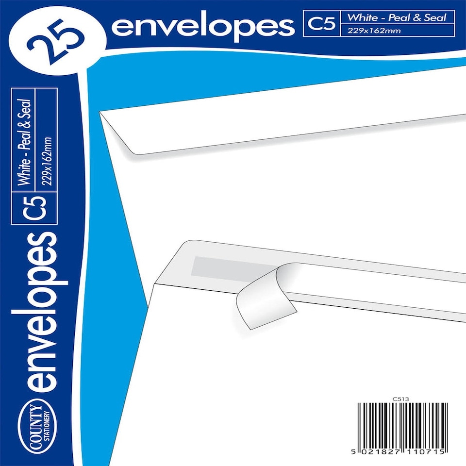 image 1 of County Peel & Seal 25 Pack C5 Envelopes White (80gsm)