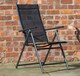 image 5 of Outdoor 6 Person Rectangular Glass Top Garden Dining Table Benches & Chairs With Beige Banana Parasol and Base