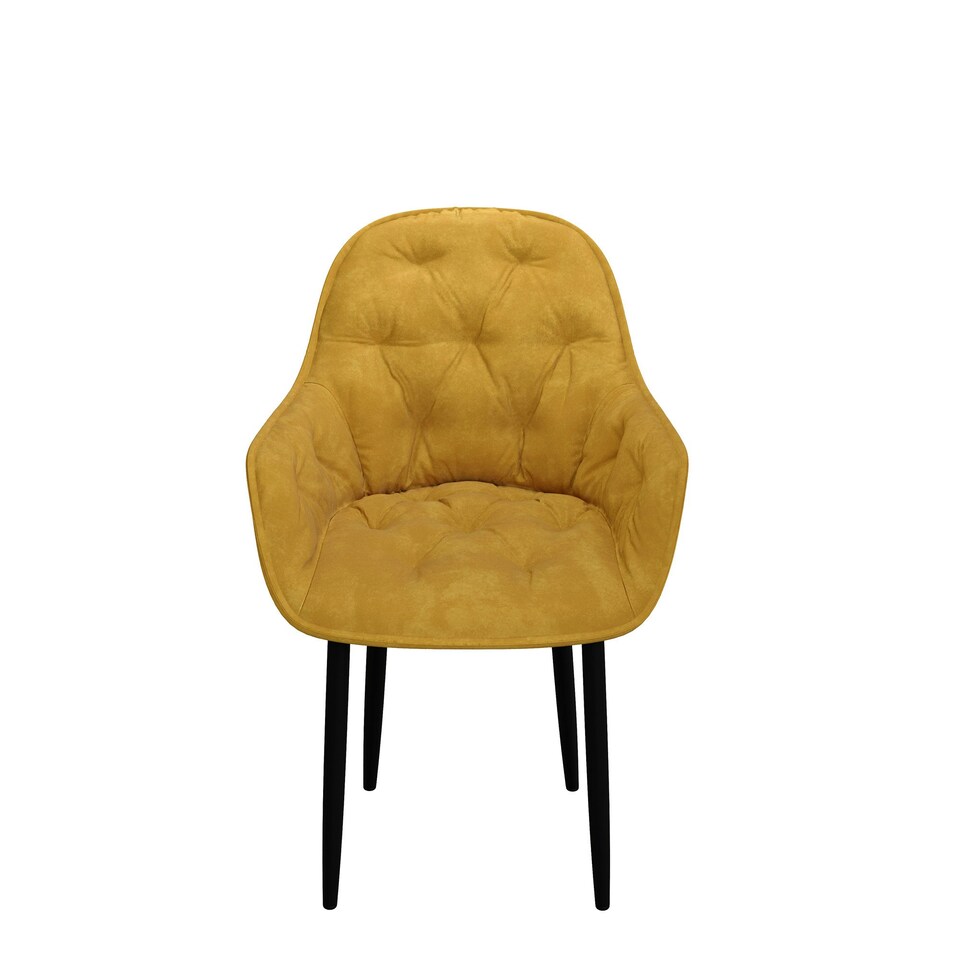 image 1 of Set Of 4 Anika Modern Velvet Dining Chair Padded Seat Metal Legs (Mustard)