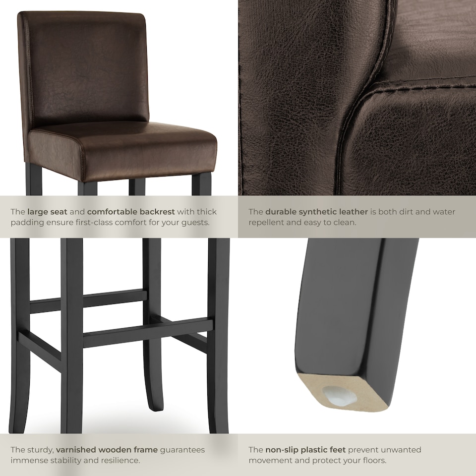 image 1 of Bar Stools with a padded backrest and faux leather cover | Brown | brown | 41 x 40 x 107 cm | 2