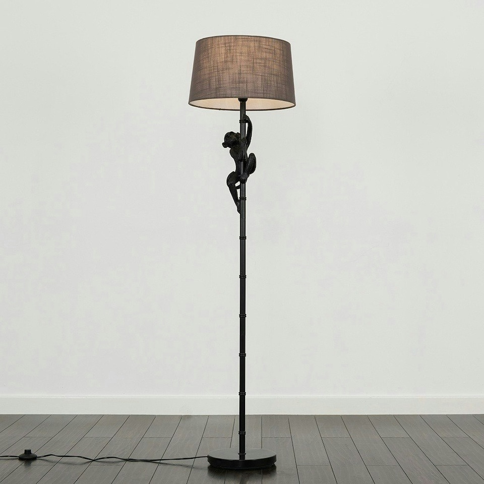 image 1 of ValueLights Monkey Animal Quirky Modern Black Floor Lamp With Grey Shade