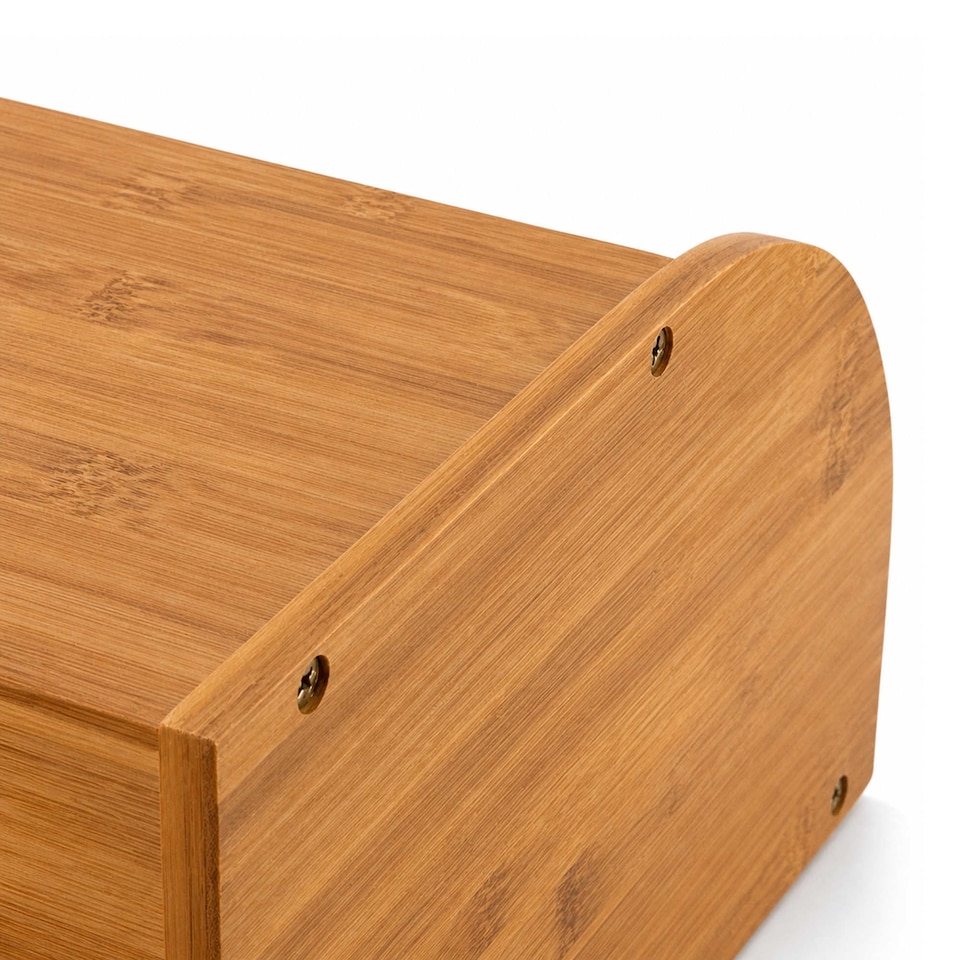 image 1 of Single Layer Roll Top Bamboo Wooden Bread Bin Kitchen Storage | Brown