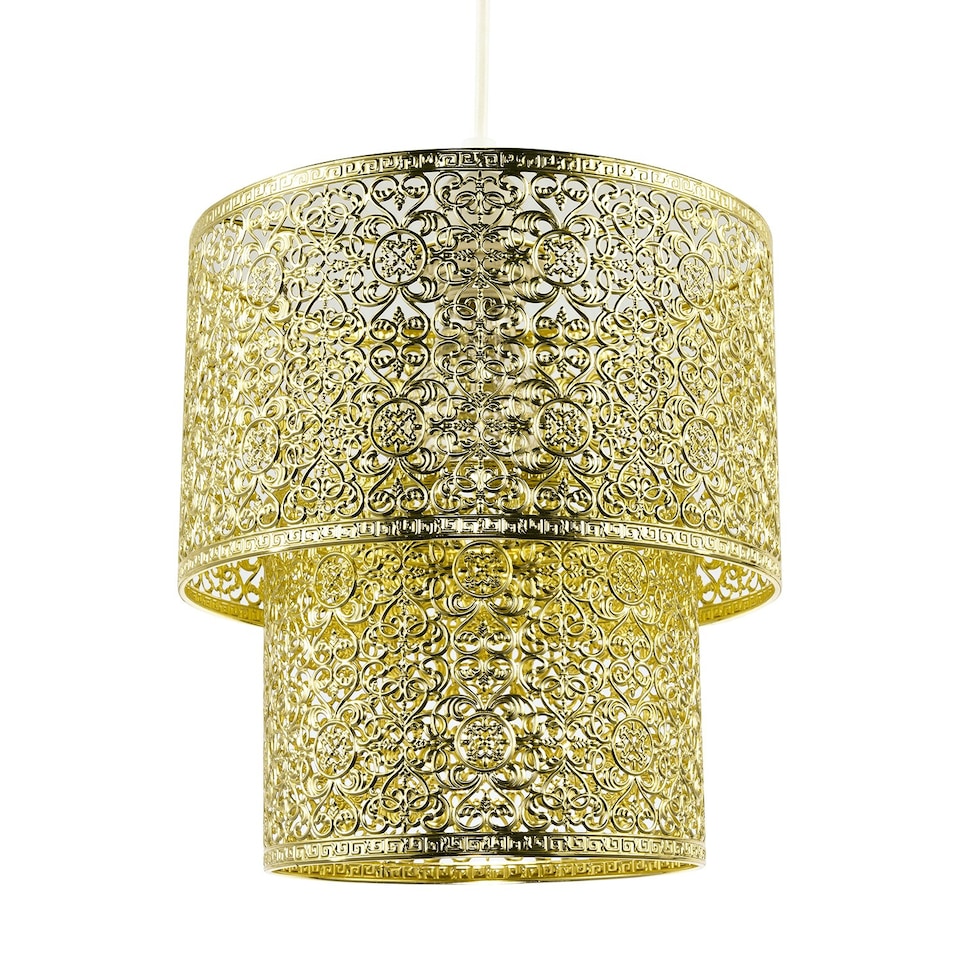 image 1 of Moroccan Double Drum Tier East Fit Pendant Shade in Polished Gold Gold