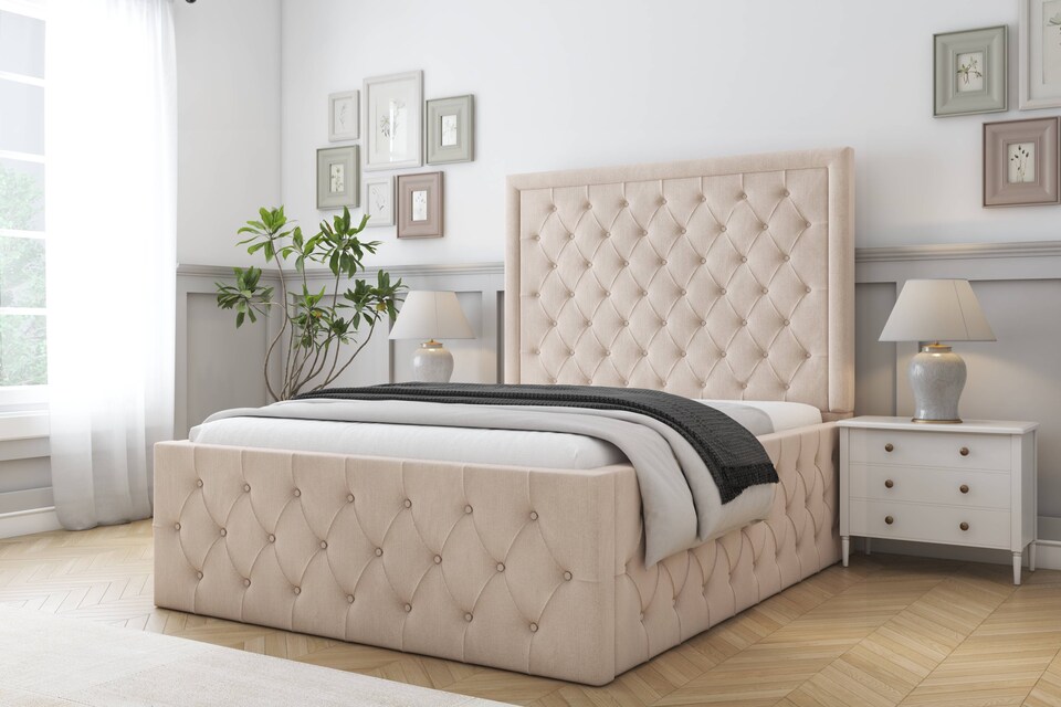 image 1 of Sloomy Vienna Sand Naples Bed Frame With Mattress With 50" Upholstered Headboard 5' King