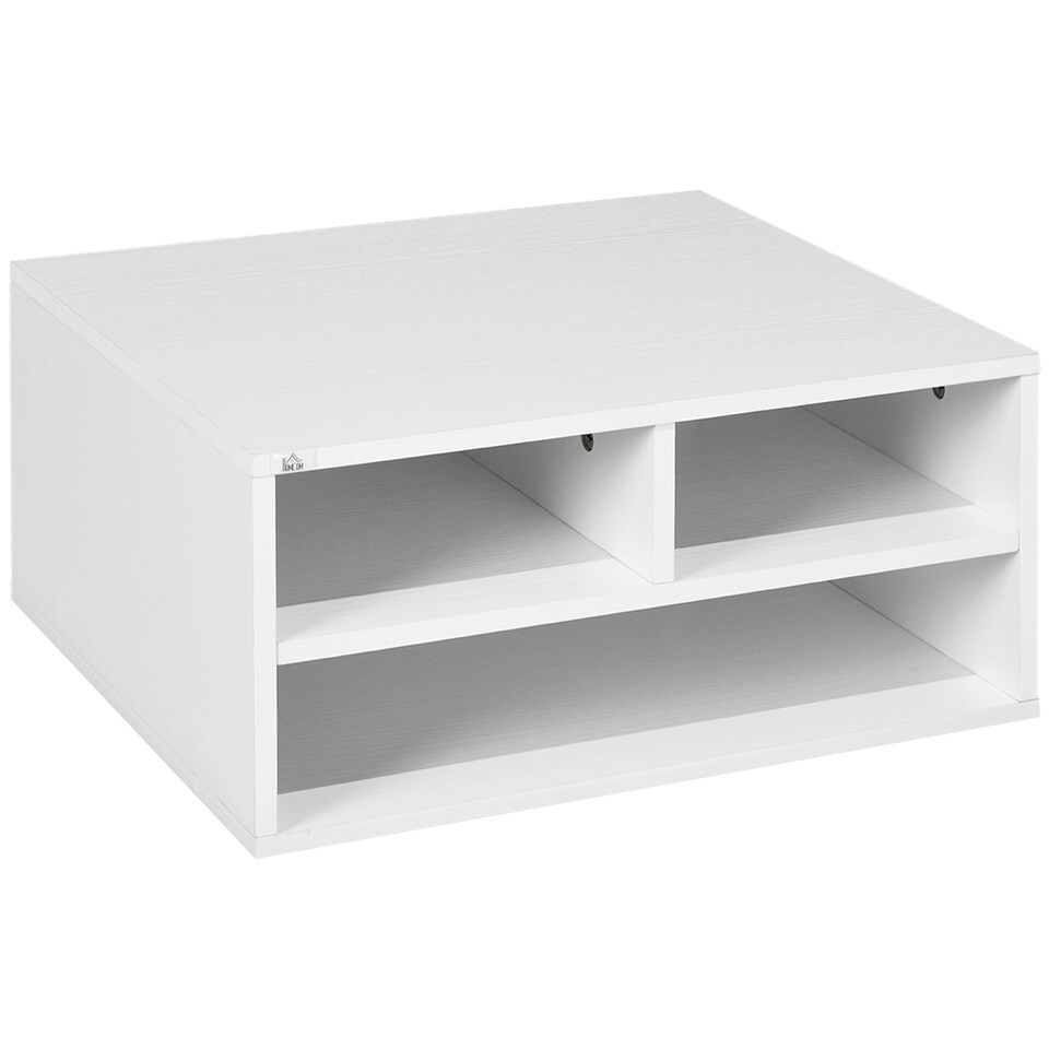 image 1 of HOMCOM Desktop Printer Stand with 3 Open Compartments, Desk Organiser, White