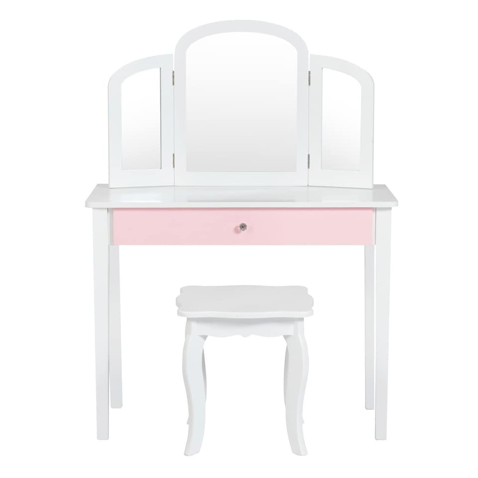 image 1 of COSTWAY Princess Makeup Dressing Table Kids Vanity Set White