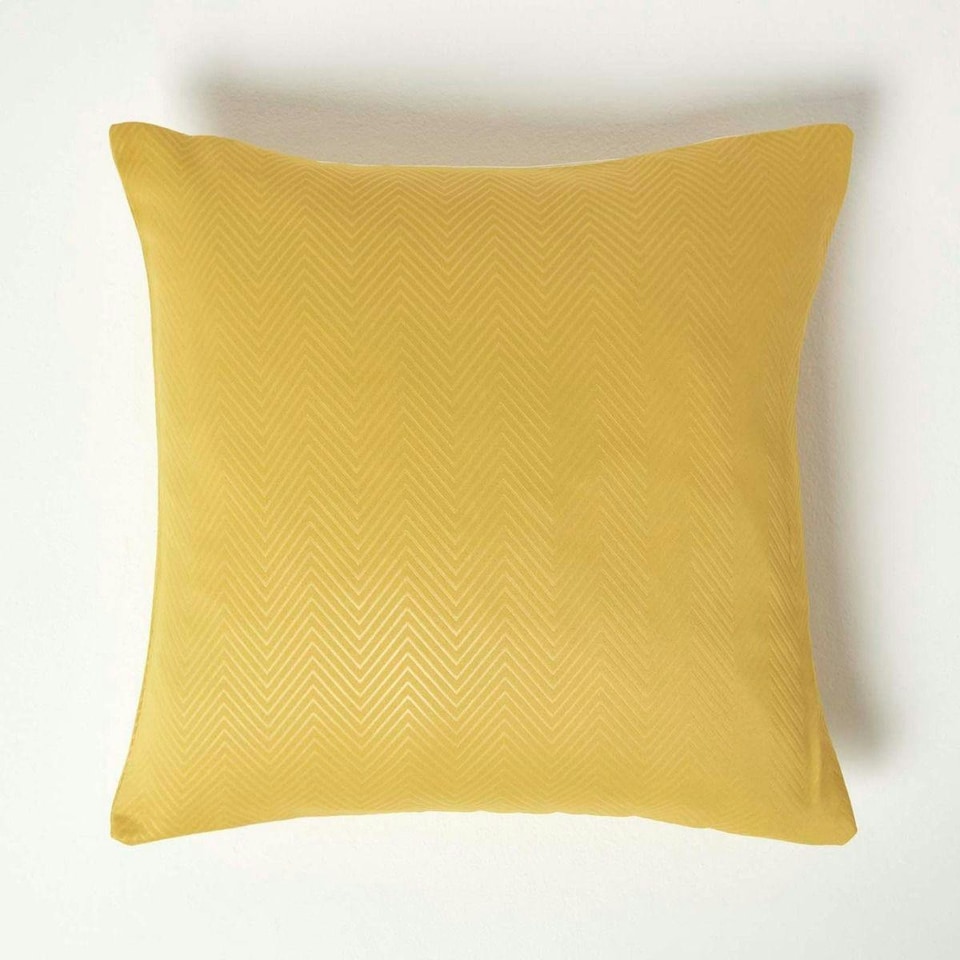 image 1 of Homescapes Mustard Yellow Herringbone Chevron Cushion Cover - 45 x 45 cm | Yellow | Mustard Yellow | 45 x 45 cm
