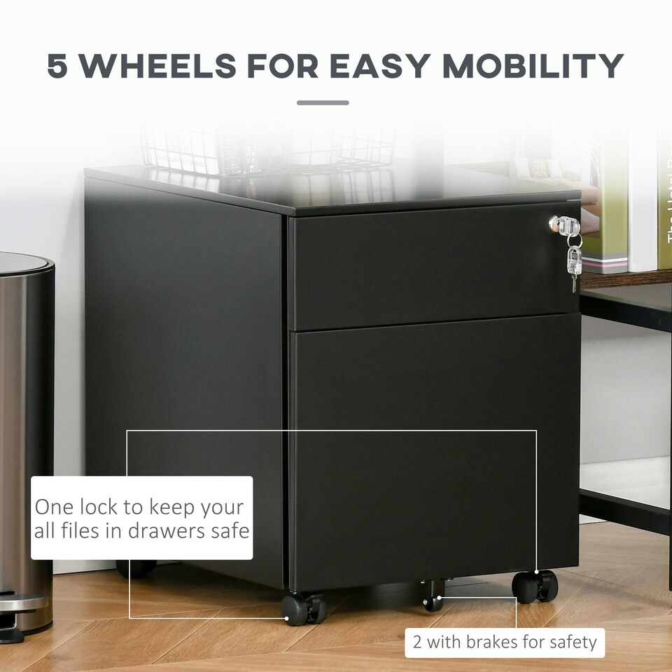 image 1 of Vinsetto Mobile File Cabinet Steel Lockable w/ Pencil Tray for A4, Letters Black