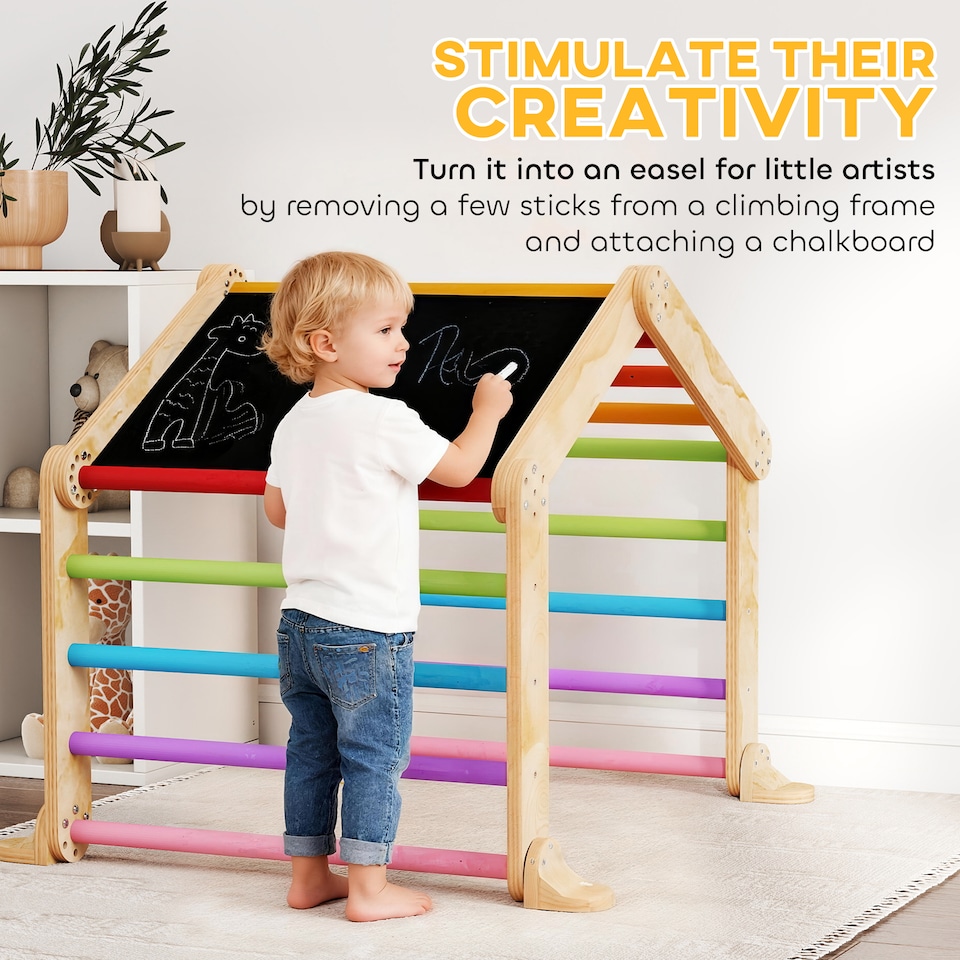 image 1 of AIYAPLAY 9 in 1 Climbing Frame with Ramp, Slide, Arch, Ladder, Blackboard