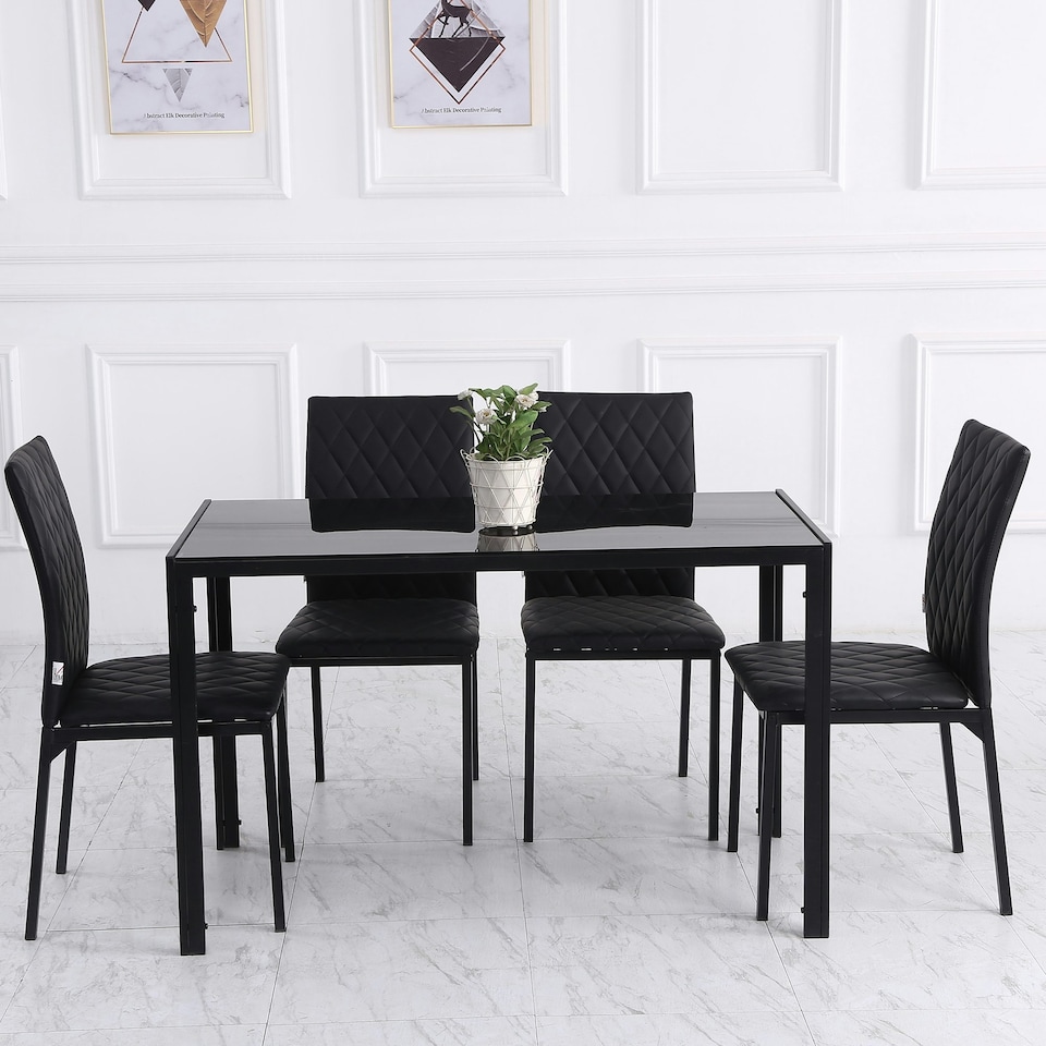 image 1 of HOMCOM Dining Chairs Faux Leather Accent Chairs for Kitchen, Set of 4, Black