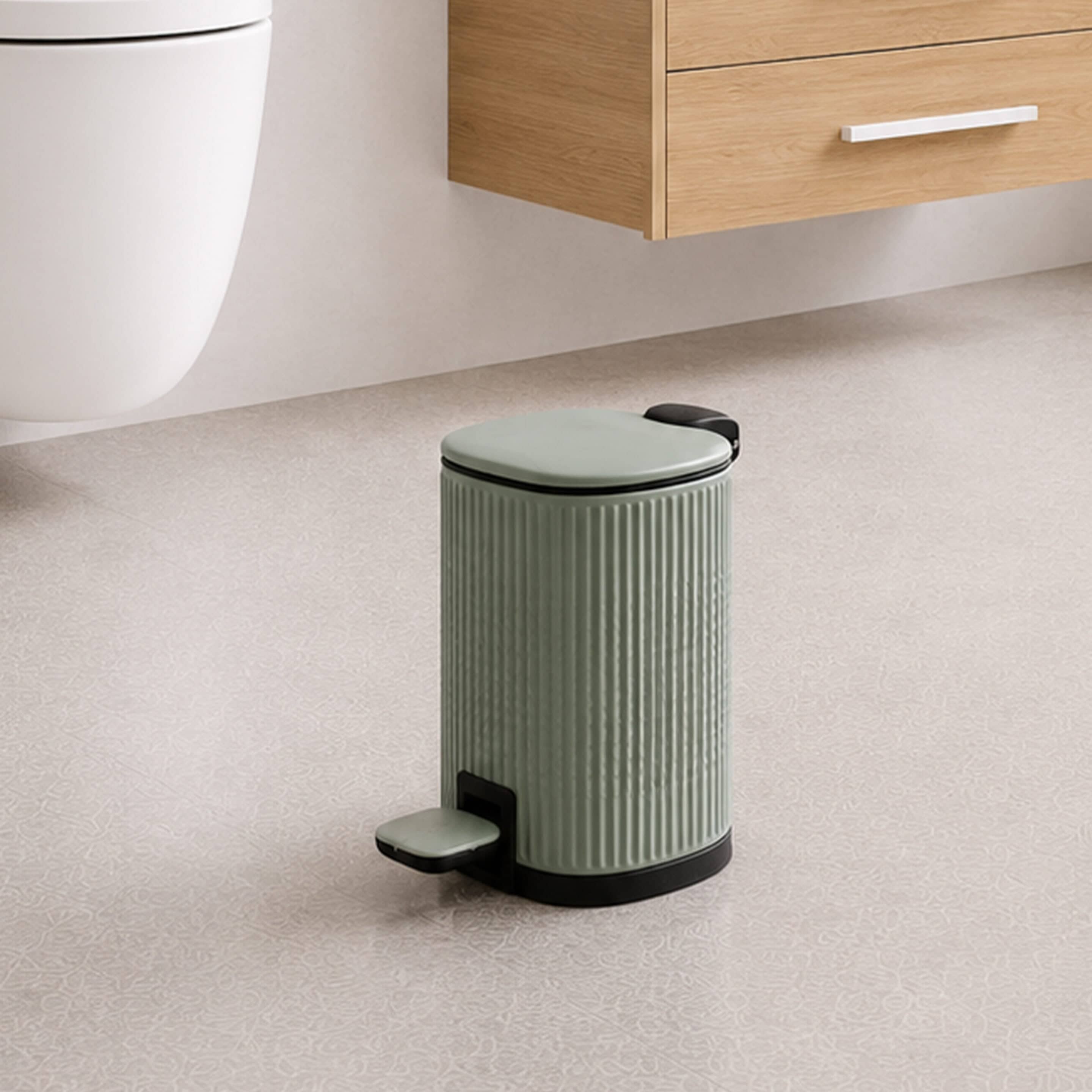Showerdrape Targa Square Ribbed 3L Soft Close Pedal Bin in Light Green