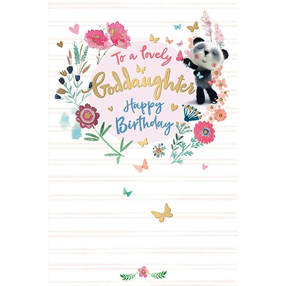 Words 'n' Wishes Traditional Birthday Card for Goddaughter, Handmade UK Card, Sweet Panda Design