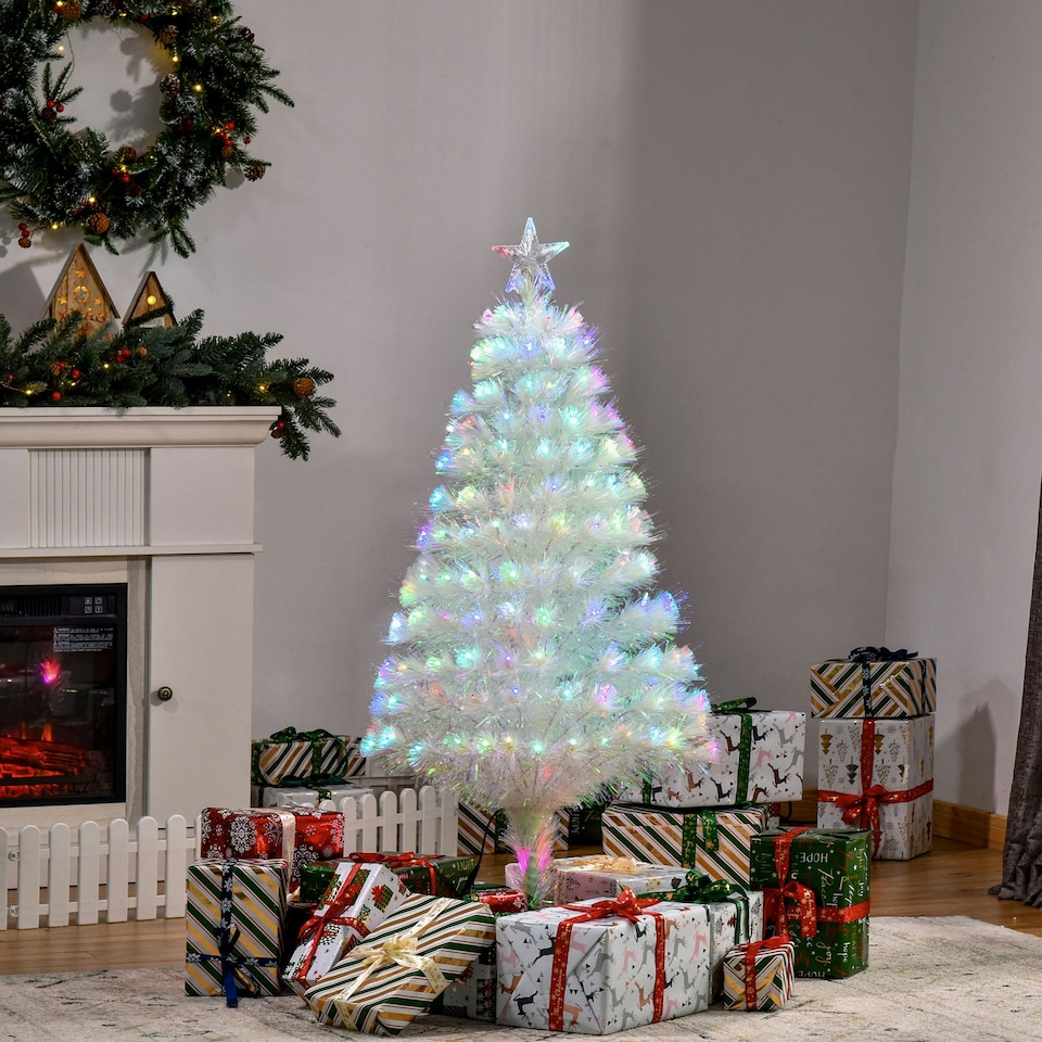 image 1 of HOMCOM 4FT Prelit Artificial Christmas Tree Fiber Optic Xmas Decoration, White
