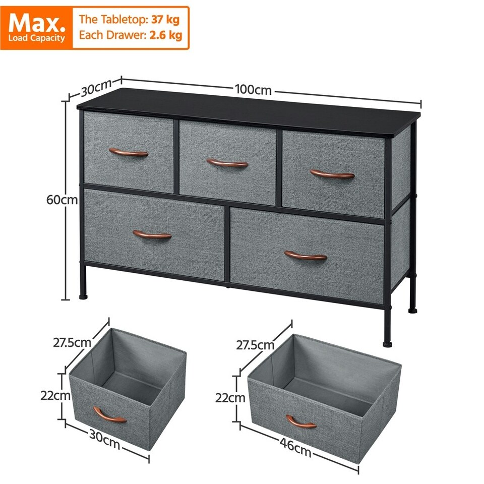 image 1 of Yaheetech Wide Fabric Organizer with 5 Drawers Dark Grey Grey | Dark Grey
