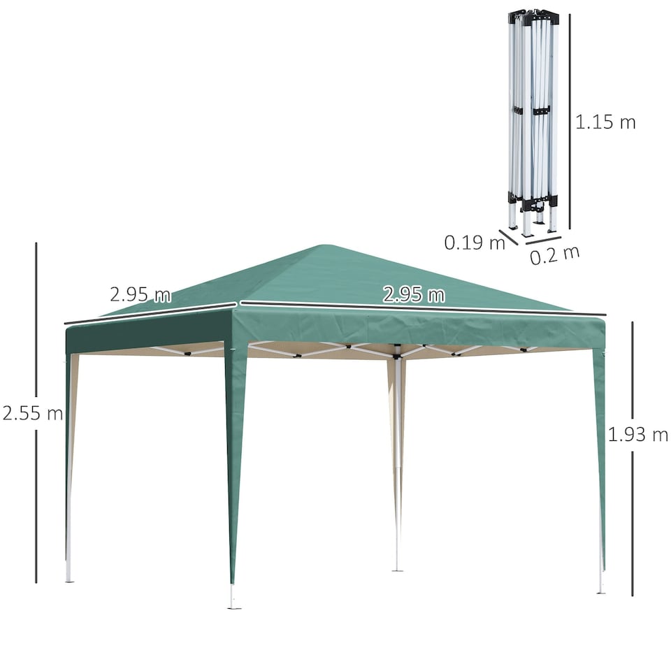 image 1 of Outsunny 3 x 3M Garden Pop Up Gazebo Height Adjustable Marquee Party Tent Wedding Canopy with Carrying Bag, Green