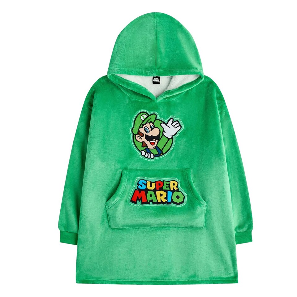 image 1 of Super Mario Boys Luigi Blanket Hoodie - Green - 6-8 Years
