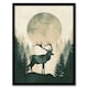 image 1 of Full Moon Forest Hill Stag Green Black Framed Wall Art Print A4