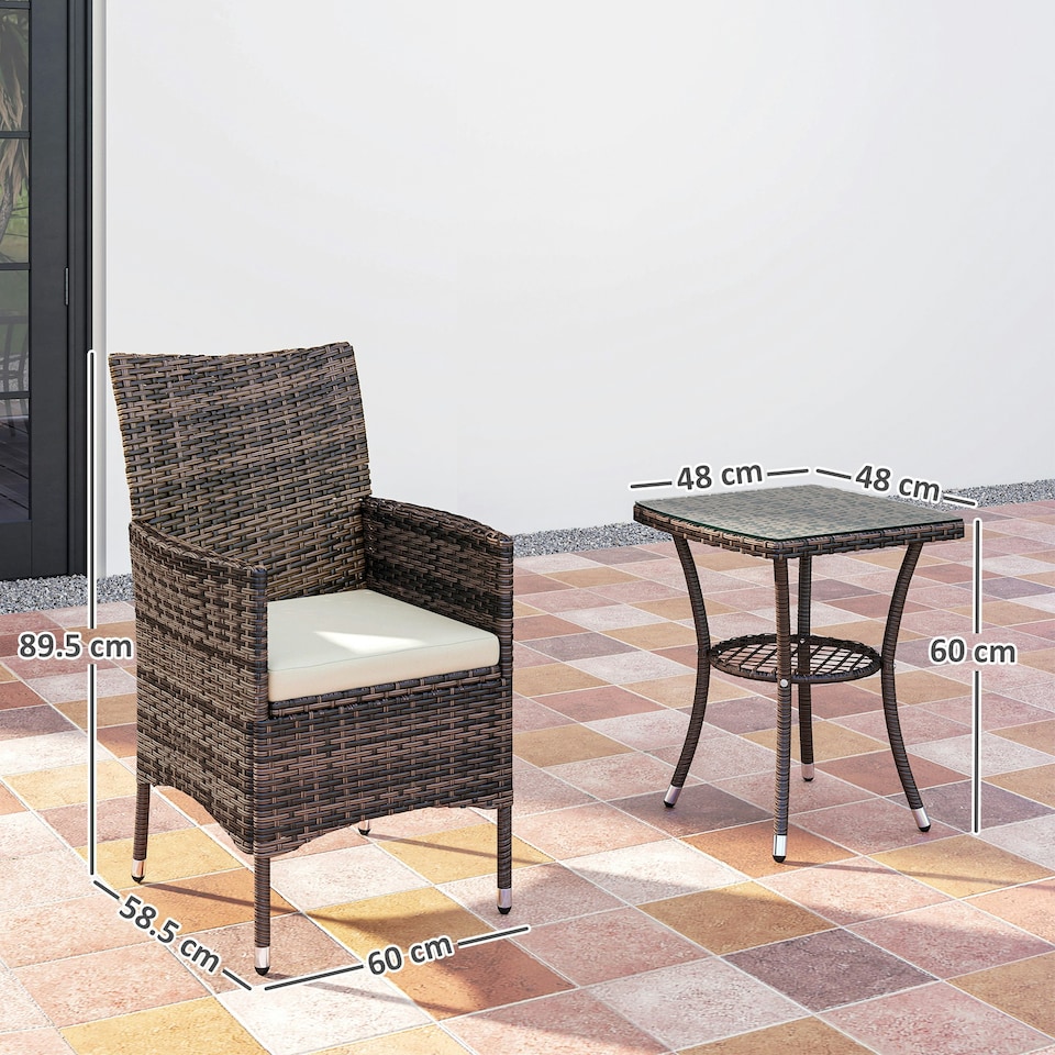 image 1 of Outsunny Rattan Bistro Set Garden Chair Table Patio Outdoor, Brown