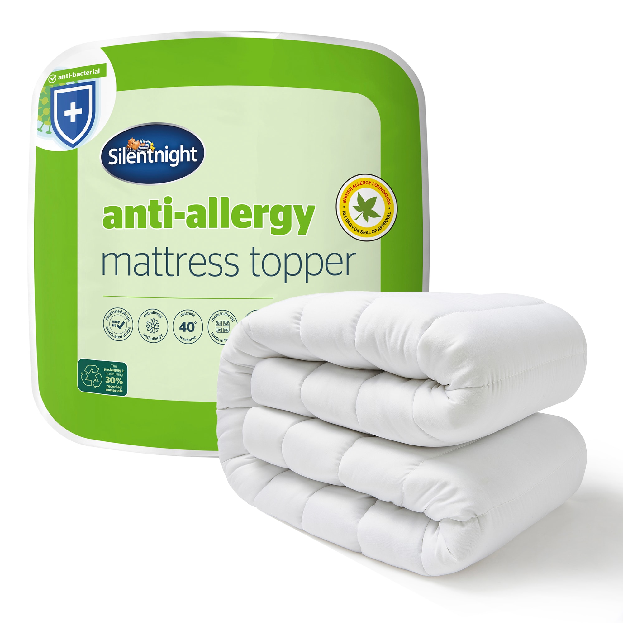 Silentnight Anti-Allergy Mattress Topper, Double | White | 1