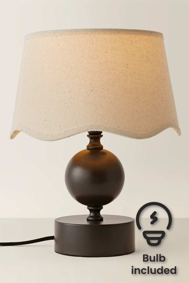 image 1 of ValueLights Anthony Candlestick Table Lamp Linen Scallop Shade & Bulb | Black