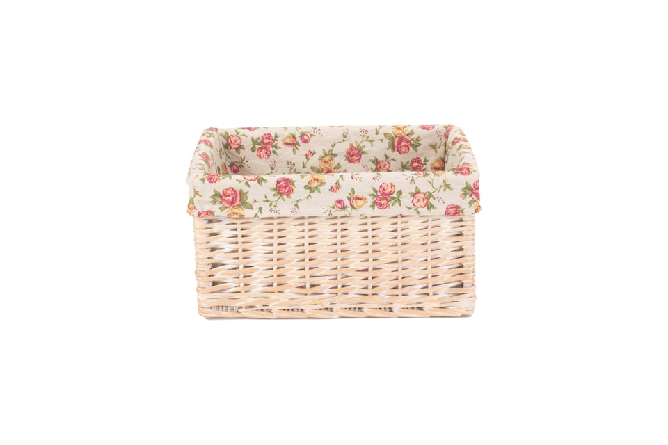 image 1 of Small Antique Wash Garden Rose Lined Storage Basket | Multi | Garden Rose