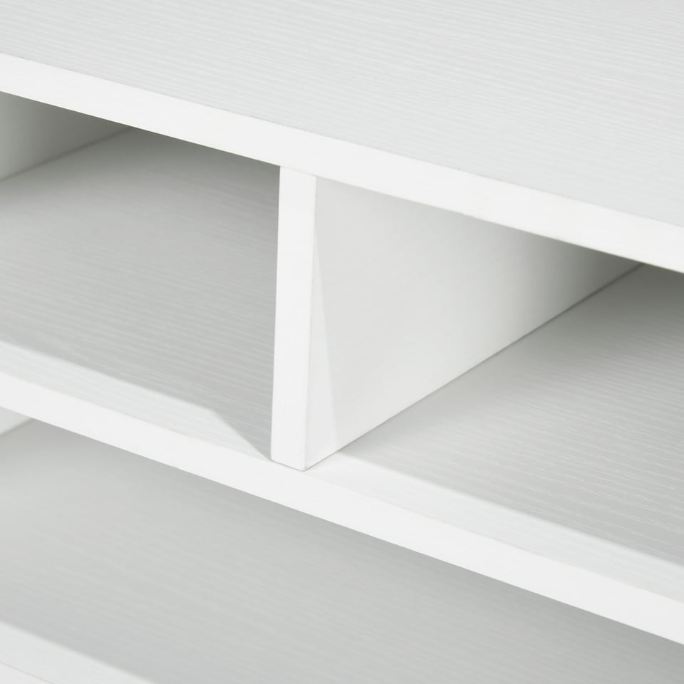 image 1 of HOMCOM Desktop Printer Stand with Storage, 2-Tier Desk Organizer with 3 Open Compartments for Home Office, White