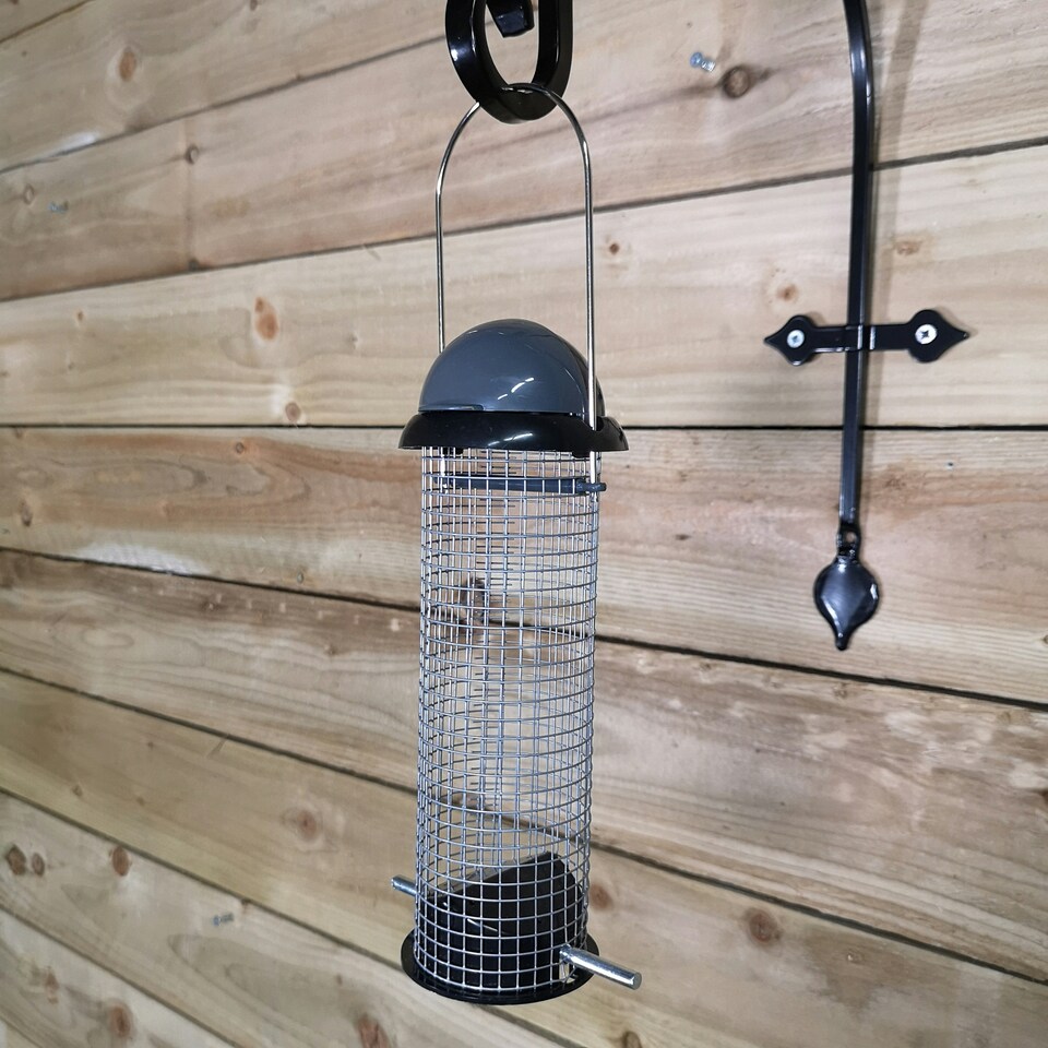 image 1 of Tom Chambers Roll Top Garden Wild Bird Hanging Grey and Black Plastic Peanut Feeder