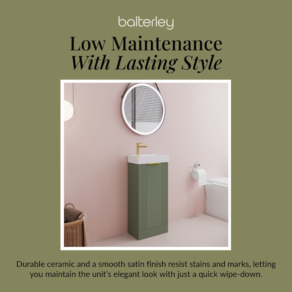 image 1 of Green 400mm Floor Standing Vanity Unit with Brushed Brass Handle | Green | Satin Green | 1