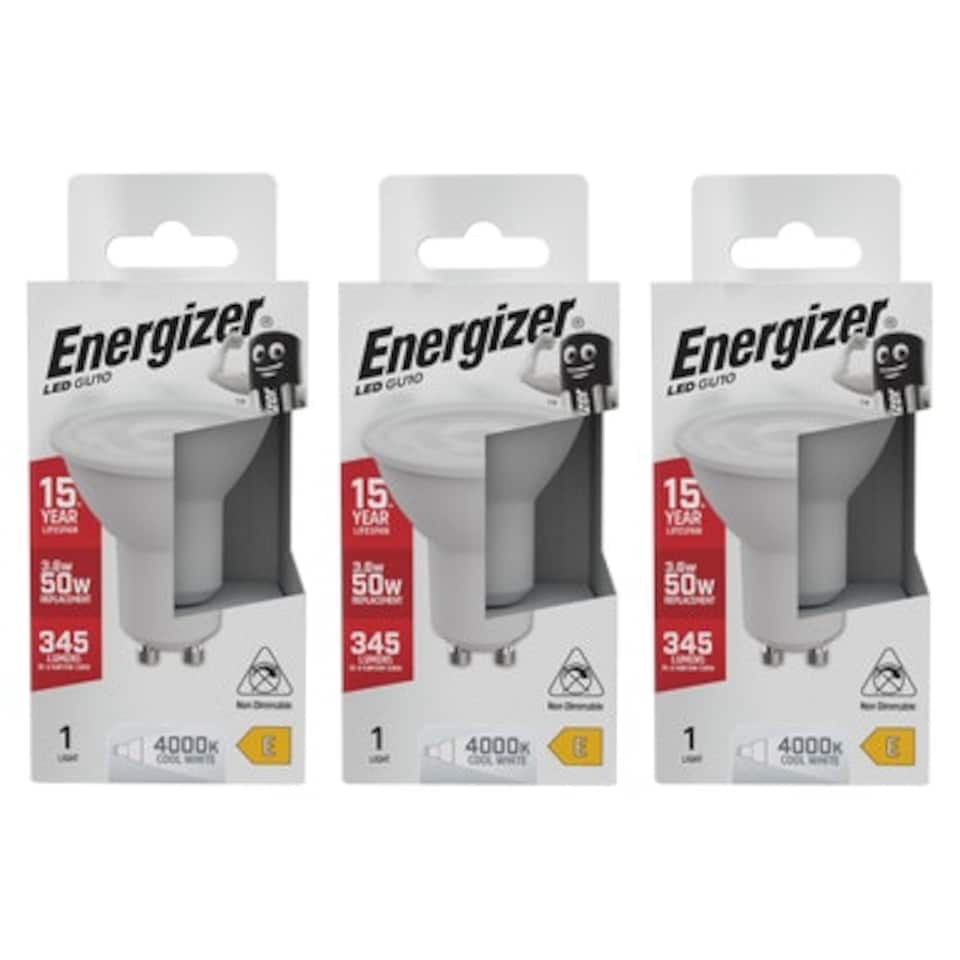 image 1 of Energizer LED GU10 345lm 3.6W 4000K (Cool White) Light Bulb - Pack of 3