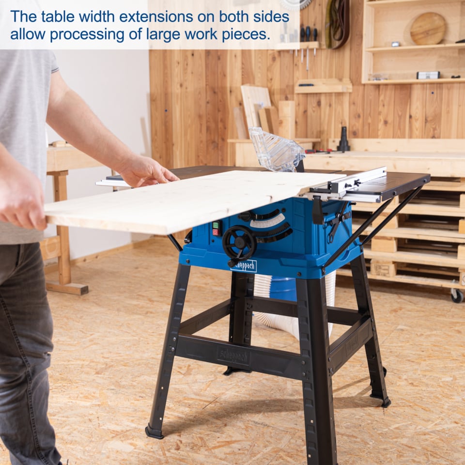 image 1 of Scheppach HS254 Table Saw, 2200W, 254mm Blade, 85mm Cutting Height, 45 Degree Tilt, Large Table & Base