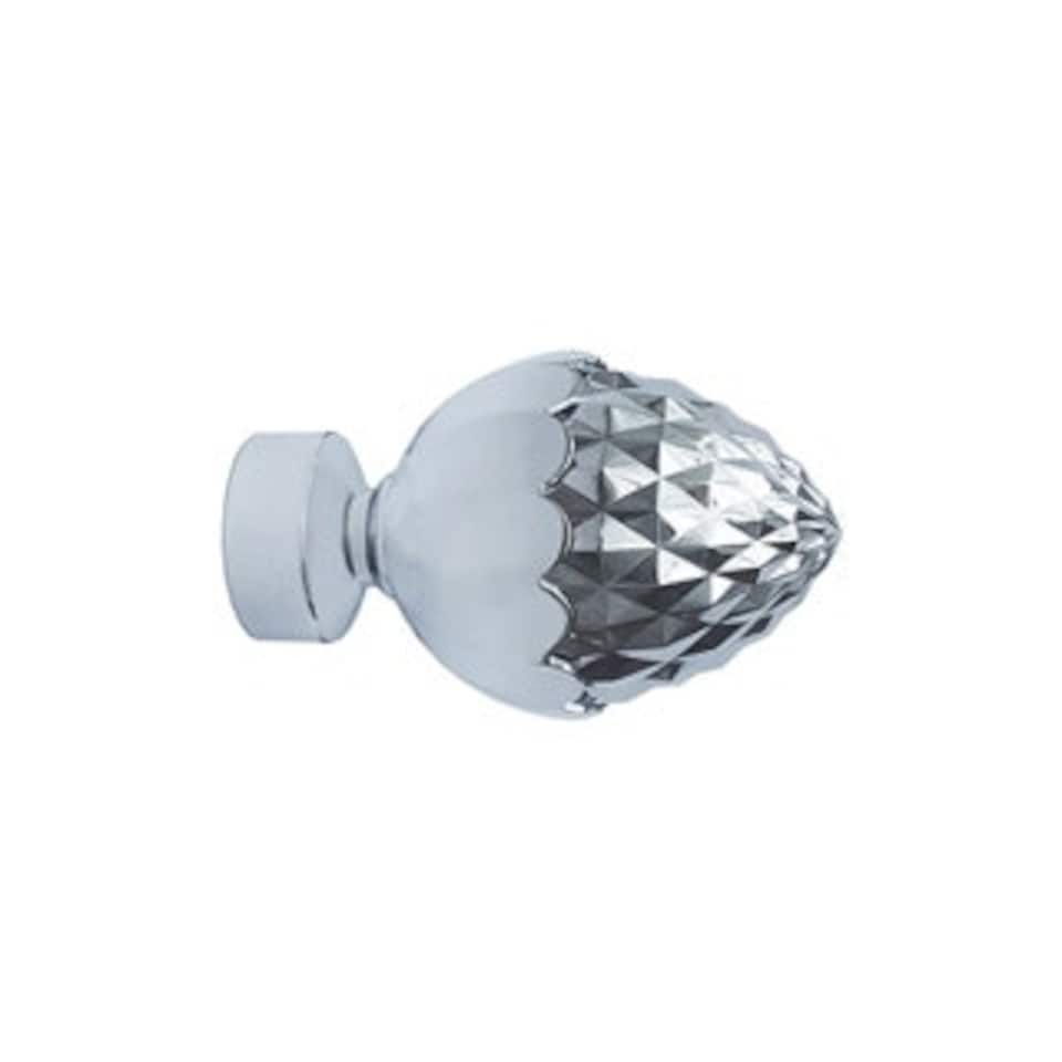 image 1 of 35mm Fixed Length Metal Curtain Pole Set Chrome Acorn Finial 330cm | Silver | Silver