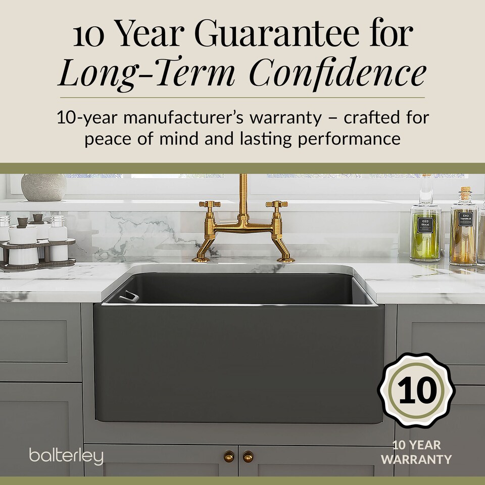 image 1 of Balterley Fireclay Kitchen Single Bowl Belfast Sink with Built In Overflow | Grey | Soft Black | 1