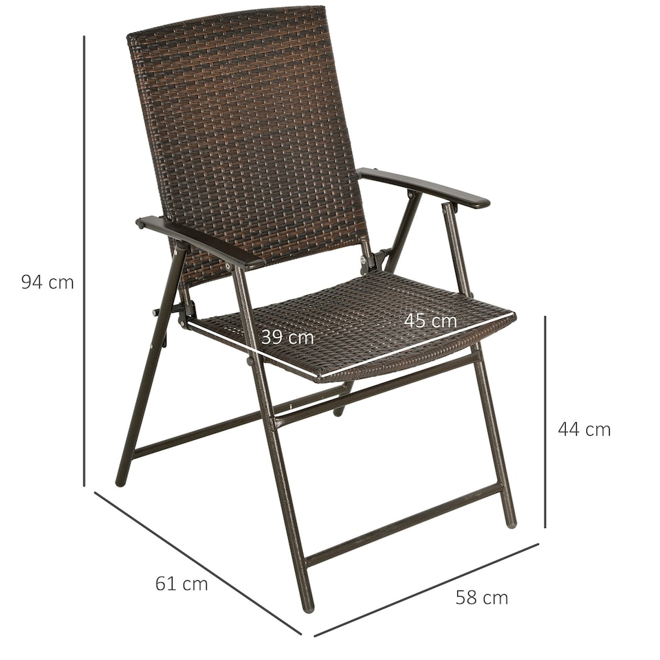 image 1 of Outsunny 2pcs Rattan Chair Foldable Garden Furniture w/ Armrest Brown