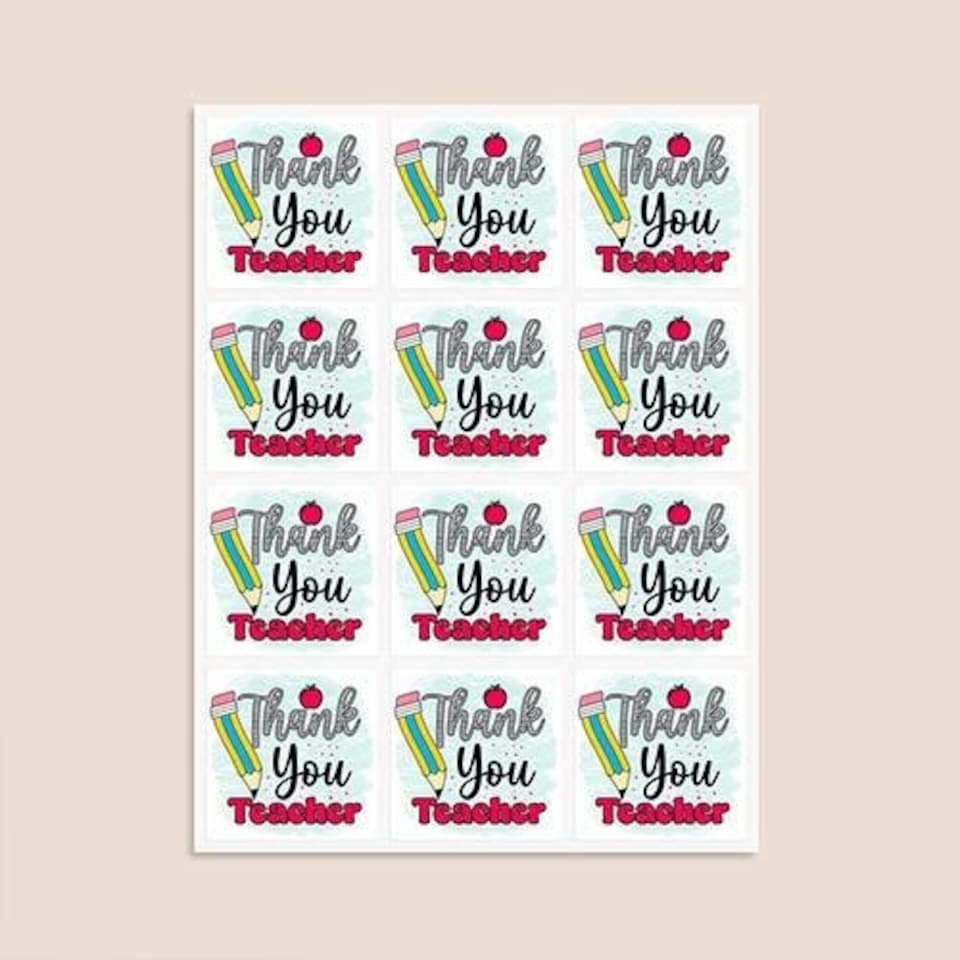 image 1 of Thank You Teacher Square Stickers 65mm - Sheet of 12