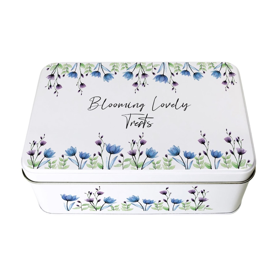 image 1 of Blue & Purple Floral Rectangular Tin