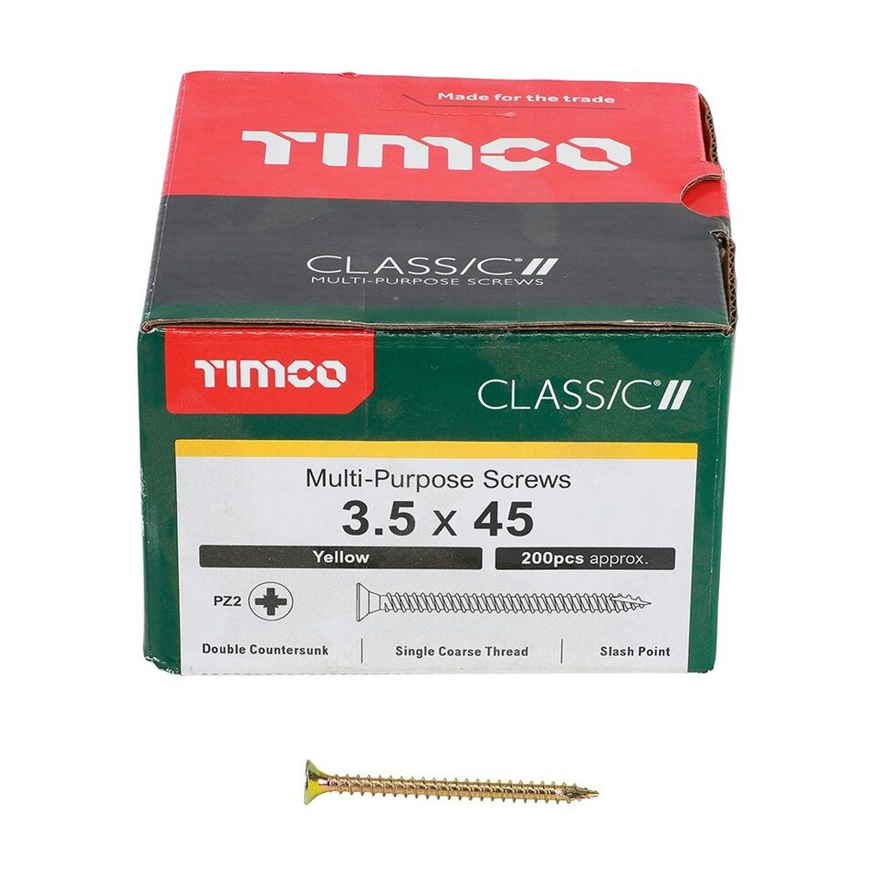 image 1 of Timco - Classic Multi-Purpose Screws - PZ - Double Countersunk - Yellow (Size 3.5 x 45 - 200 Pieces)