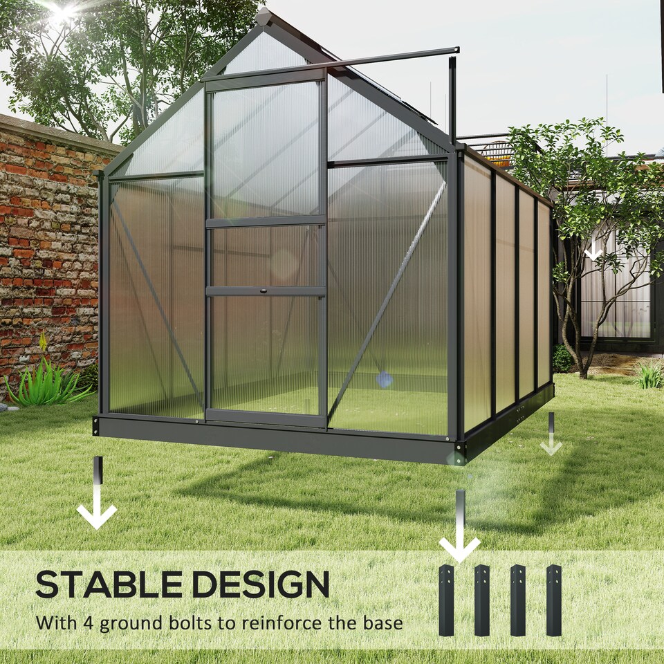 image 1 of Outsunny 6x8ft Walk-In Polycarbonate Greenhouse Plant Grow Galvanized Aluminium